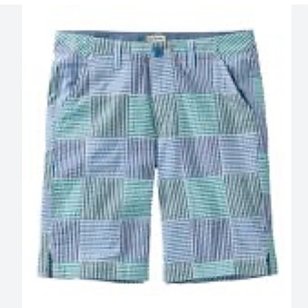 LL Bean Lakewashed Blue‎ Green Seersucker Plaid Chino Bermuda Shorts Size 6